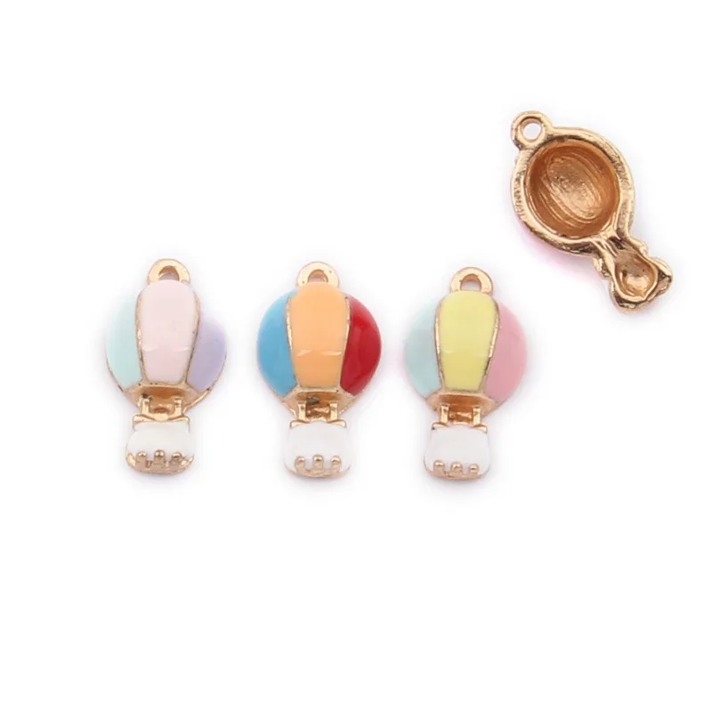 10pcs/lot 10*18mm Enamel Hot Air Balloon Charms Gold Color Alloy Pendant DIY Jewelry  Parts