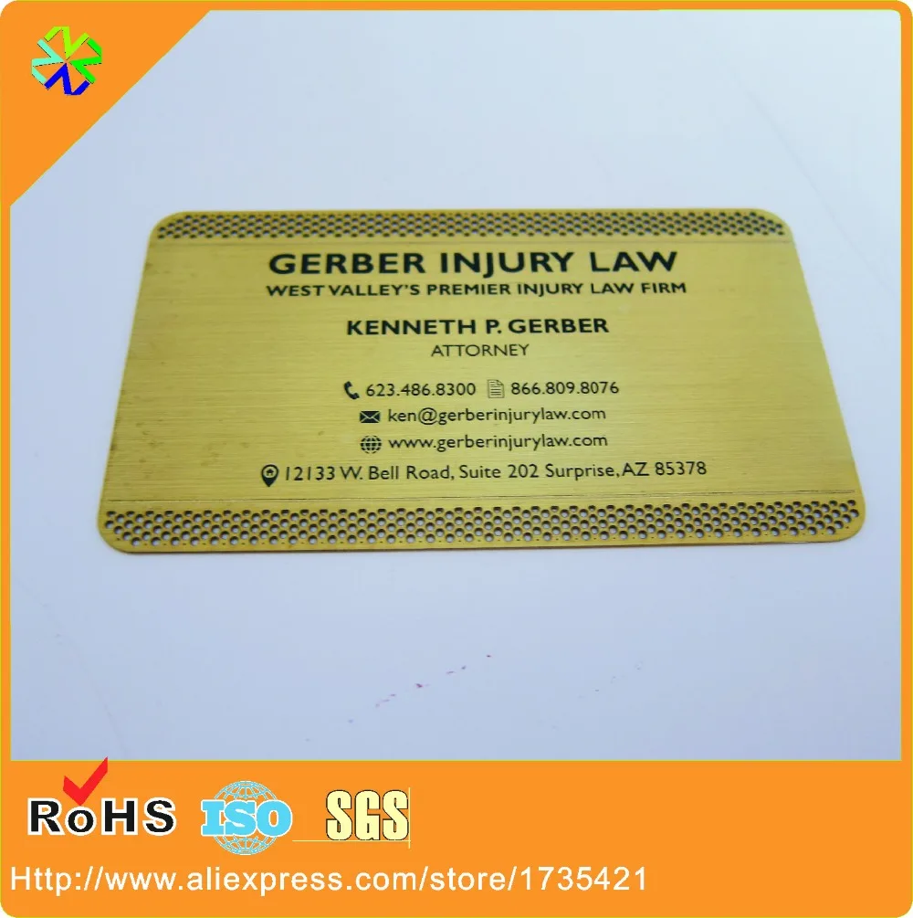 (200pcs/lot)hole punched out gold brass metal business cards