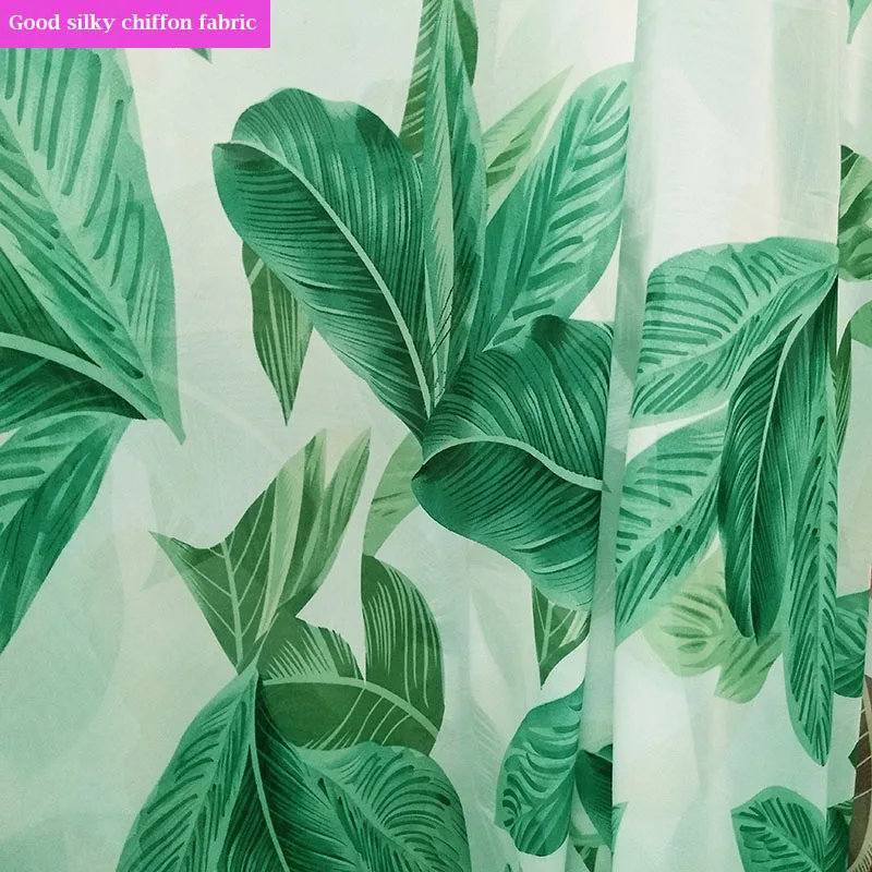 Good Chiffon Fabric 2 Colour Banana Leaf Print Immitate Silk Chiffon Curtain Fabric Sewing Material DIY Summer Dress Wide 150cm