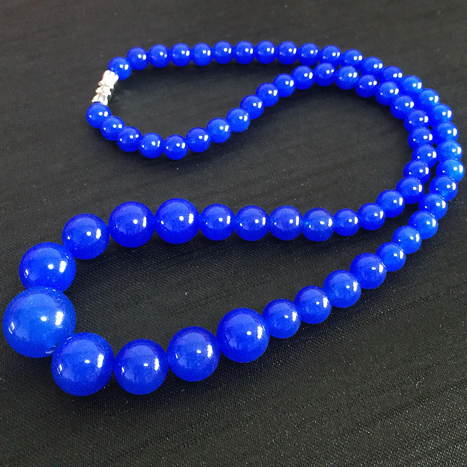 natural stone Fashion style 6-14mm blue chalcedony jades round beads necklace for women chain choker jewelry 18inch GE4032