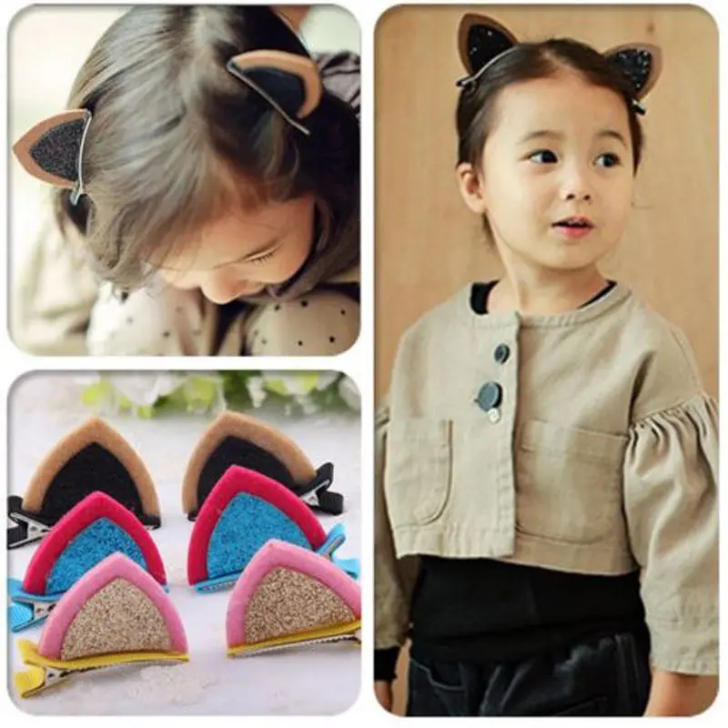 เด็กทารกเด็กผู้หญิงน่ารัก Cat Barrettes หูคลิปผม Barrette Hairpin แถบคาดศีรษะ6สี