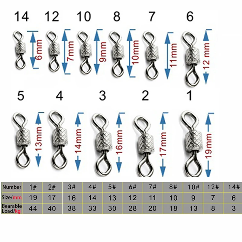 50pcs 1Box Fishing Swivels Ball Bearing Swivel With Safety Snap Solid Rings Rolling Swivel Carp Fishing Accessories