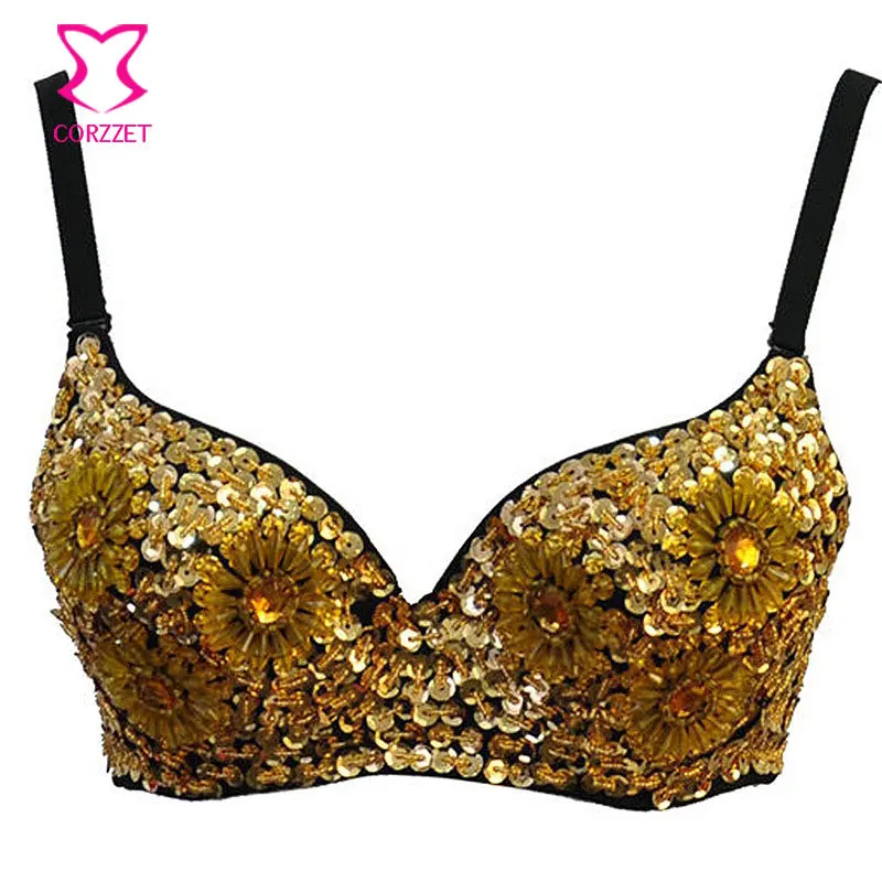 Burlesque kobiety koraliki i cekiny stanik z ćwiekami biustonosze ClubWear Bralette Sostenes Mujer biustonosz Push Up bielizna biustonosz