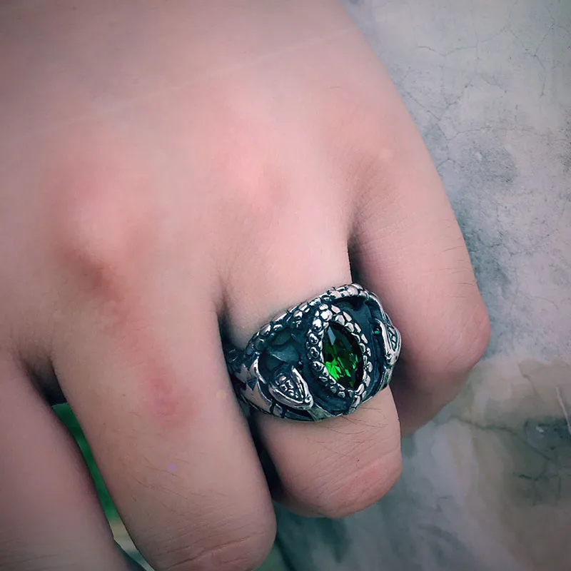 Steel soldier the ring the Balah popular fashion snake with green stone power stainless steel man religion jewelry