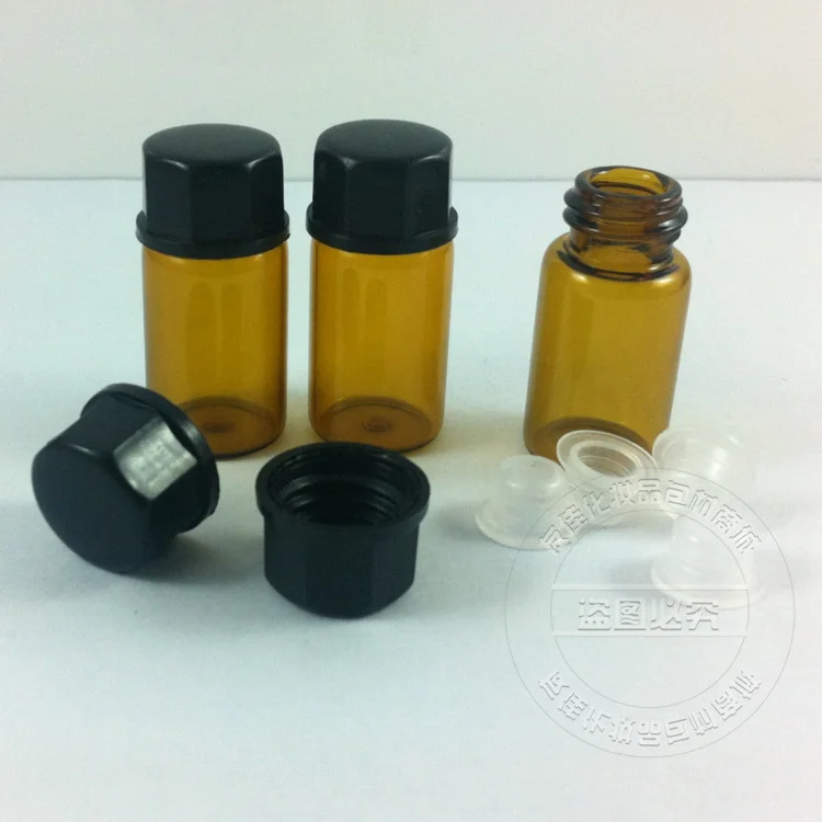 

3ml amber Glass Essential Oil Bottle With black plastic screw cap. 3 ml Essential Oil Container,mini brown glass sample bottle,
