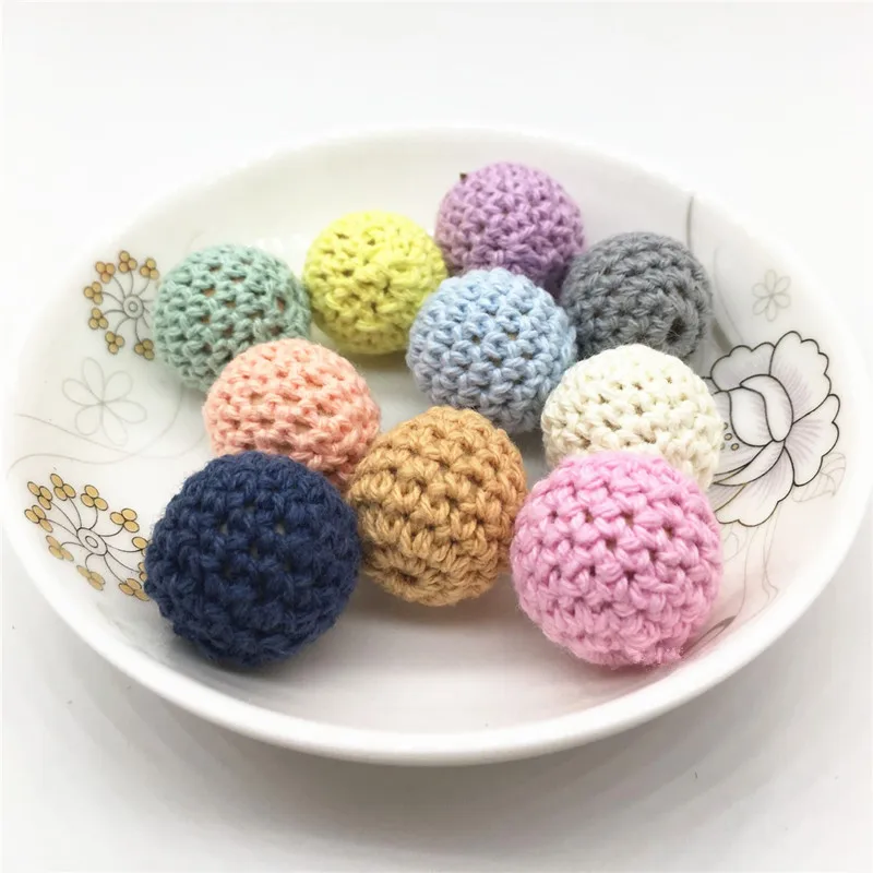 Chengkai 50pcs 16mm Round Knitting Cotton Crochet Wooden Beads Ball for DIY decoration baby teether jewelry necklace Sensory Toy