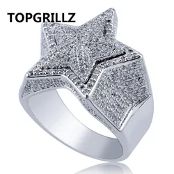 TOPGRILLZ  Hip Hop Five Star Rings Men's Gold Silver Color Iced Out Cubic Zircon Jewelry Gifts