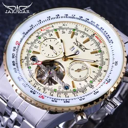 Jaragar Aviator Serie Militare Bilancia Giallo Elegante Quadrante Tourbillon Design Mens Orologi Top Brand di Lusso Automatico Orologio Da Polso