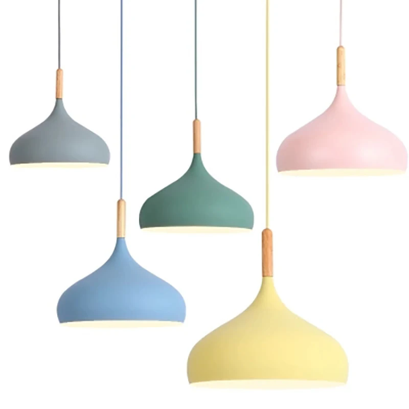 Nordic Single-Head Restaurant pendant light Personality Bedroom Simple Modern Macarons pendant lights LED Aluminum Lamp E 27