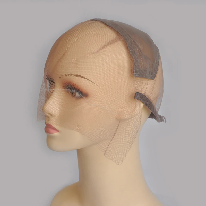 Brown Full Lace Wig Cap For Making Wig With Adjustable Stretch Straps With Guide Line Strong Swiss Lace Weaving Cap