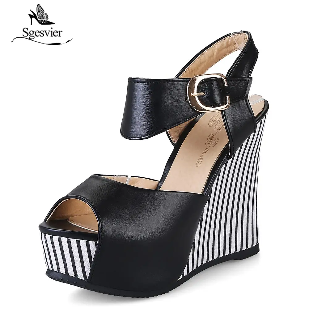 Sgesvier Women Concise Platform Open Toe Casual Shoes Woman Sandals Stripe Wedges Summer Woman Fashion Sandals 4 Colors B120