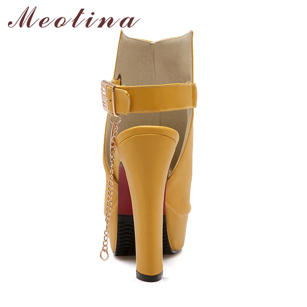 Meotina Shoes Women High Heels Pumps Spring Peep Toe Gladiator Shoes Female Chains Sequined High Heels Platform Shoes Yellow 43