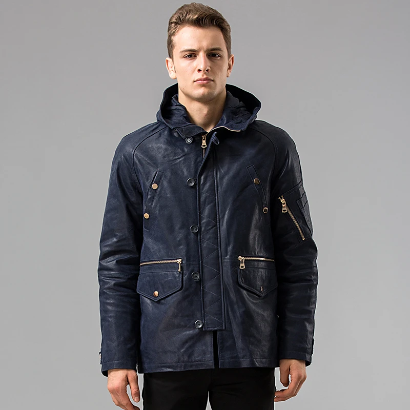 ジャケット・アウター 291295 HOMME Pigskin Leather Jacket FLAVOR Men's Pigskin Real Leather Jacket Hooded Hat Detachable