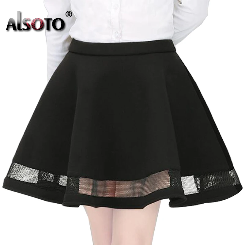 

ALSOTO Winter Summer Skirts Womens Tutu Saia Faldas Sexy Black Jupe Femme Girl School Skater Mesh Pleated Saias Mini Skirt Etek