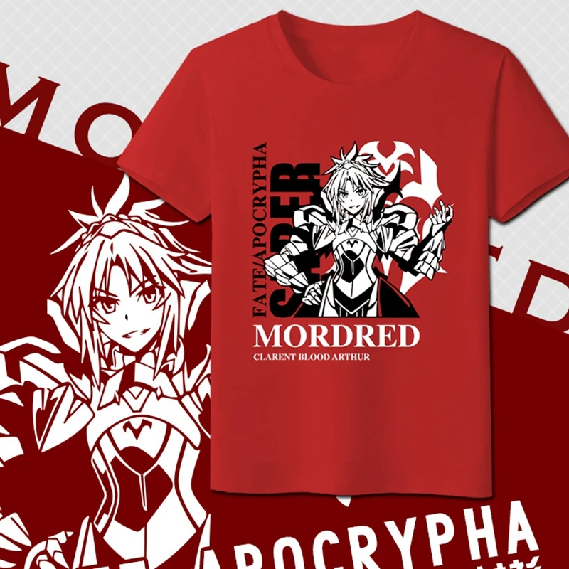 Anime JK Fate Apocrypha Mordred Saber T-Shirt Cosplay Red Tops Tee Short Sleeve Shirt Women Men t shirt tshirt