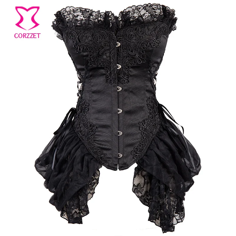 

Black Lace Up Side Lace Trim Bustier Victorian Corset Sexy Corpetes e Espartilhos Plus Size Corsets And Bustiers Gothic Clothing