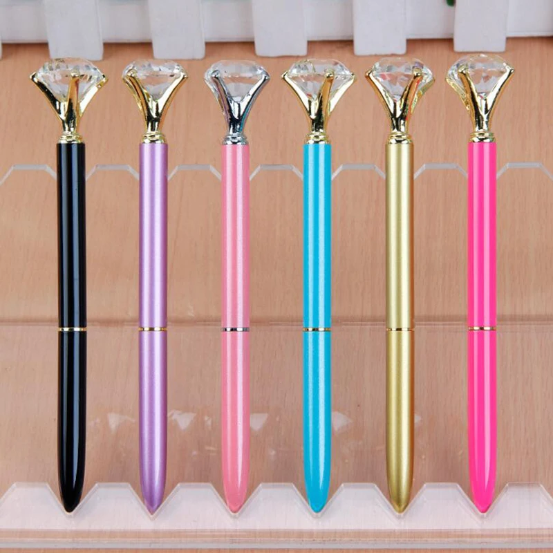 10pcs/lot Kawaii Crystal Ball Pens Ballpen Fashion Dot Girl 19 Carat Large Diamond Ballpoint Pen Pens For School Stationery