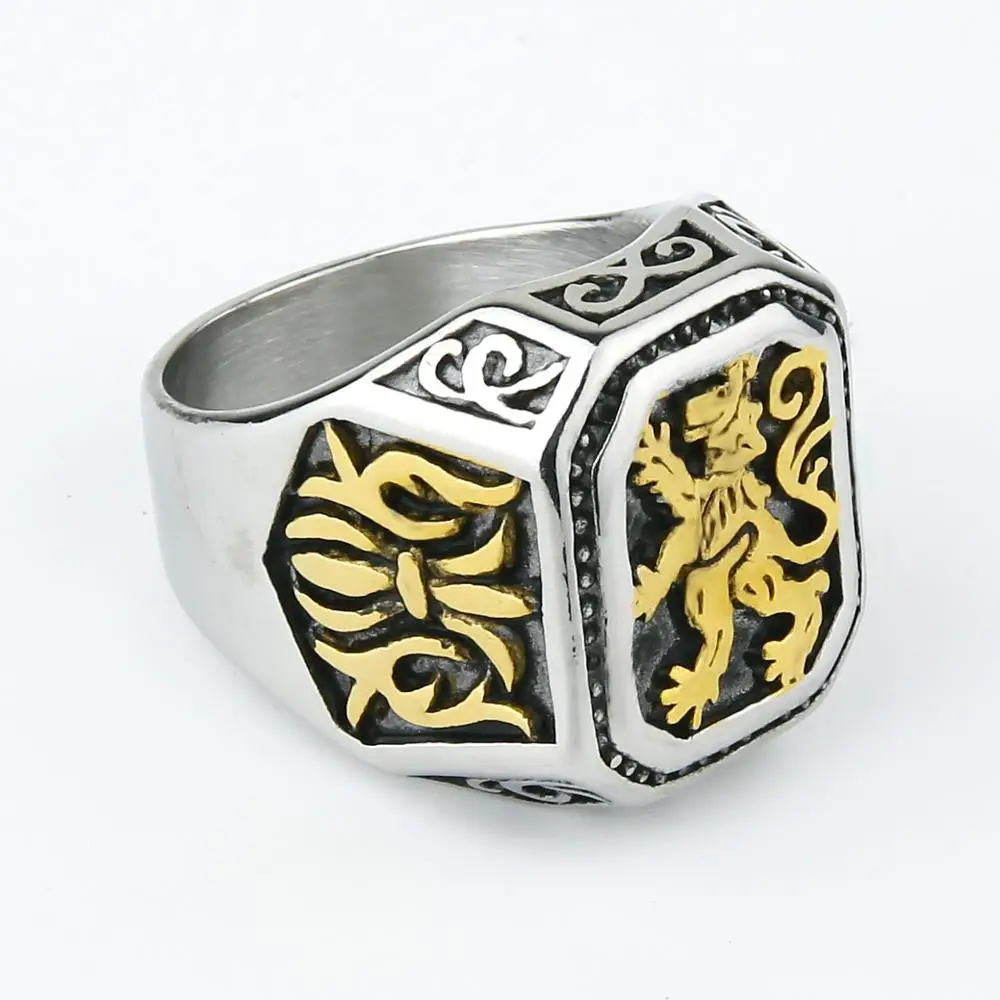 Valily New Arrival Lion Ring Punk Stainless Steel Solid Flower Vintage Ring Big For Men Cool Animal Rings Jewelry US Size