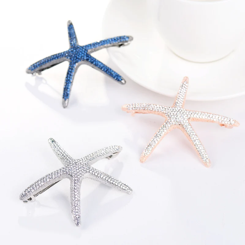 EASYA New Fashion Full Crystal Starfish Hairpin Hair Barrettes Accessories Large Rhinestone Hair Clips Headwear For Women Girls