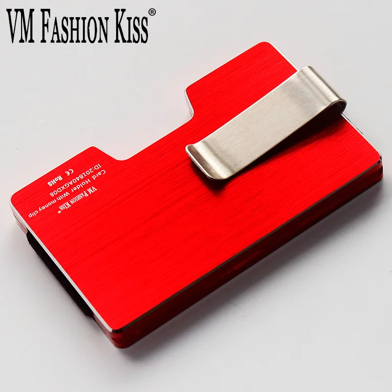 VM FASHION KISS RFID Minimalist Wallet Credit Card Holder Metal Anti-theft Wallet Female And Male Money Purse with Dollar Clip