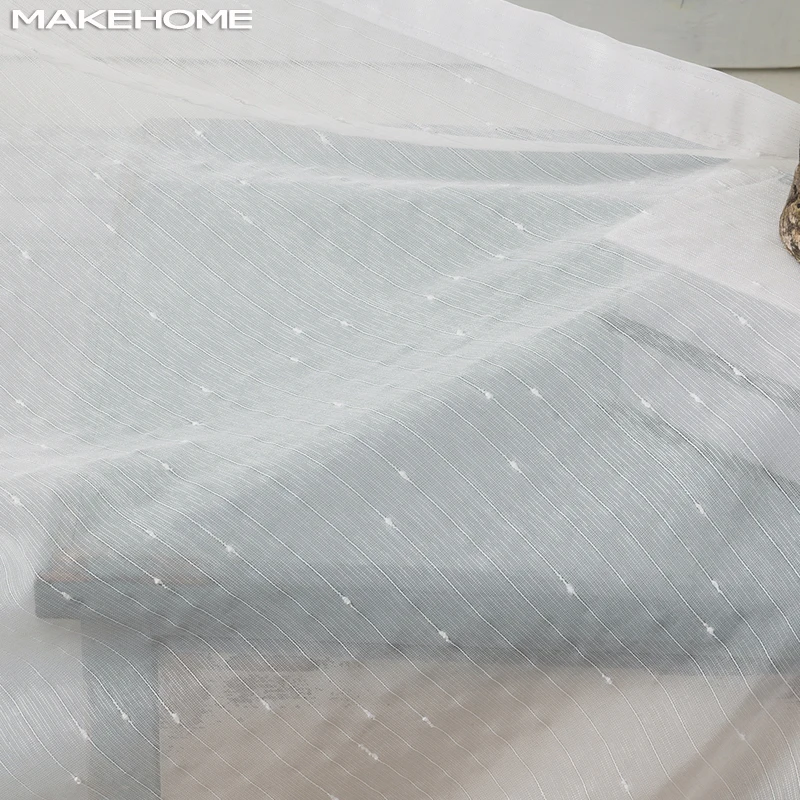 MAKEHOME Invisible Raindrop Pattern Jacquard White Sheer Tulle Curtains for Kitchen Balcony Window Blinds Modern Tulle Custom