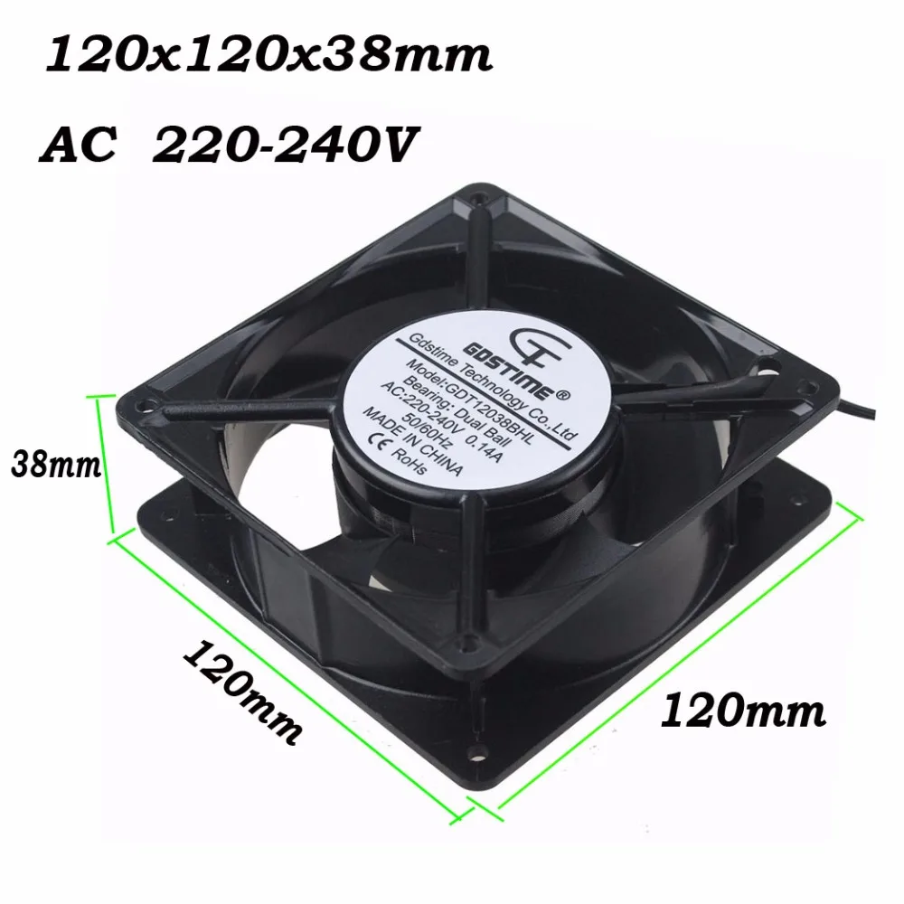 

50 pcs Gdstime 120mm Dual Ball Bearing 120x120x38mm Metal AC Cooling Fan 220V 240V 2 Wires Without Connector 12cm PC Case Cooler