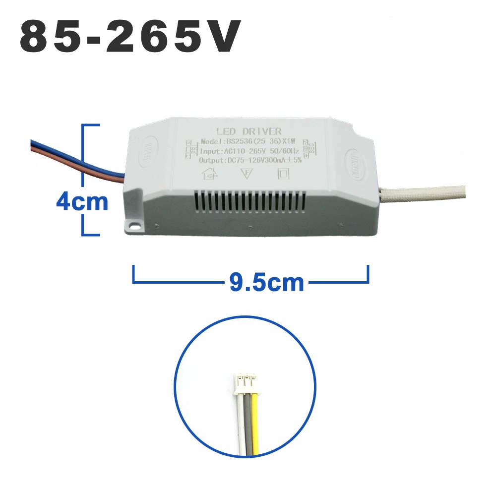 AC85-265V LED Driver Three Colors Constant Current 300mA Output 1-60W Variable Light Power Supply External or LED Ceiling Lamp