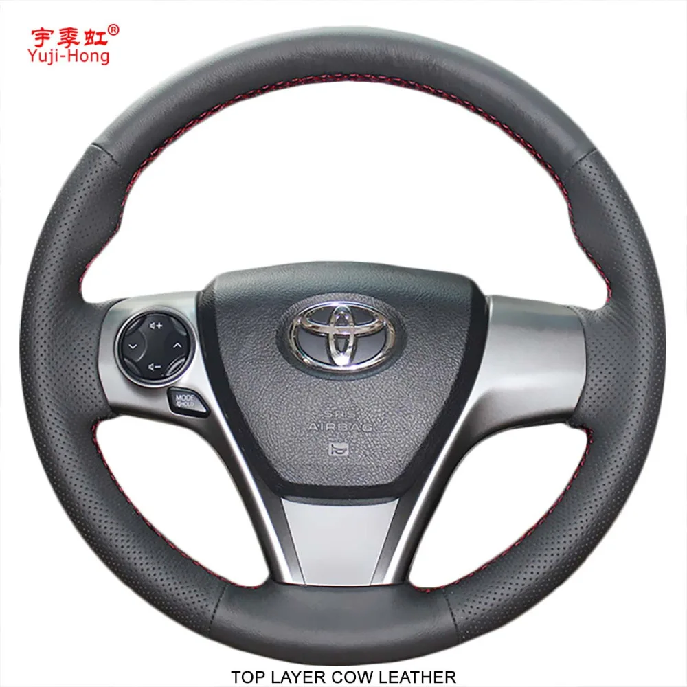 Yuji-Hong Genuine Leather Car Steering Wheel Covers Case for Toyota Camry 2012 Venza 2013 Camry Sports Top Layer Cow Leather