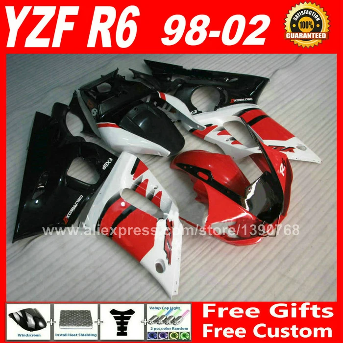 hot selling Fairings kit for 1998 - 2002 YAMAHA YZF R6 red black plastic parts yzfr6 1999 2000 2001 98 - 02 fairing kits V6X4