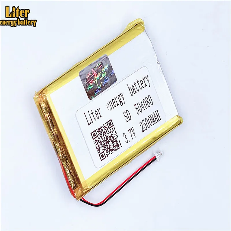 1.0MM 2pin connector Li-po Battery 3.7V 504080 2500mah e-books GPS PDA Lithium Polymer Li-Po Rechargeable Battery