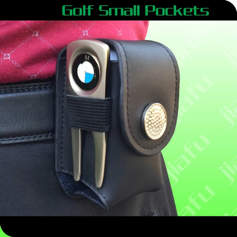 Leather Golf Ball Pouch Mini Golf Waist Bag Hold 2 Balls One Fork 3 Tees Small Golf Ball Bag Golf Accessories