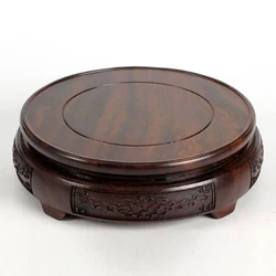 7.8-24cm Diameter Ebony Carved Base With Flower Pattern Craftwork Solid Wood Base Flower Vases Stone Jade Teapot Aquarium Base