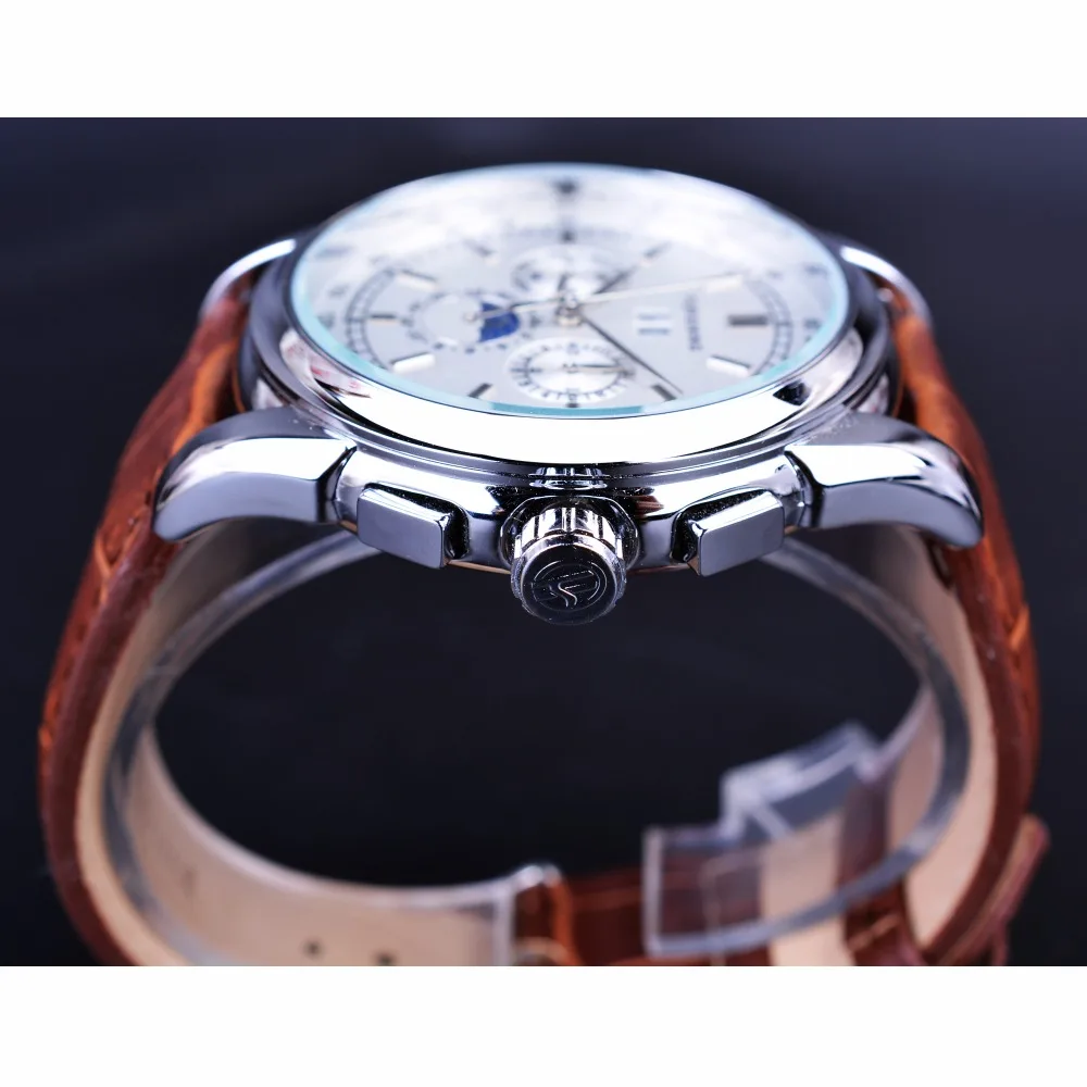 Forsining Moonphase Calendar Display Brown Leather ShangHai High Grade Automatic Movement Mens Watches Top Brand Luxury Watches