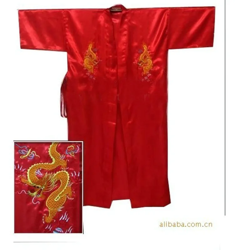 Navy Blue Chinese Men's Satin Silk Robe Embroidery Kimono Bath Gown Dragon Size S M L XL XXL XXXL S0103-E