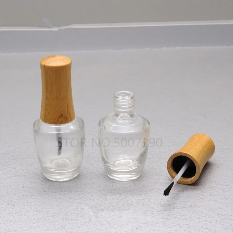 20/40pcs 15ml Empty Nail Polish Bottles Bamboo Cap Nail Gel Bottle Container With A Lid Brush Makeup Nail Gel Containers Bottles