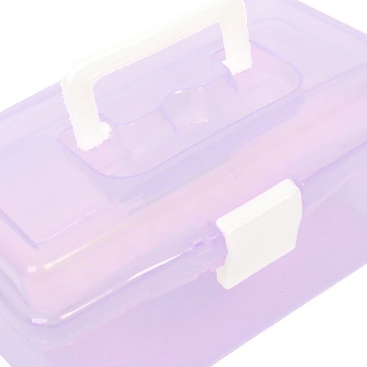 Plastic Handle 2 Layer Hardware Tools Storage Box, Clear Purple