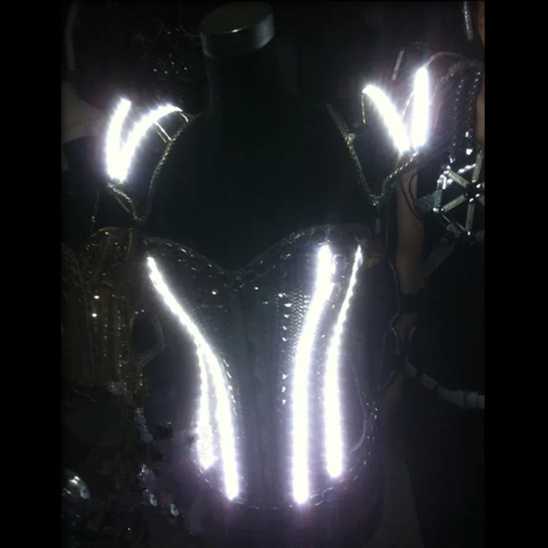 

Fashion Led Luminous Performance Fashion Show Costumes Growing Female Warrior Armor Singer DJ Clothes Ballroom