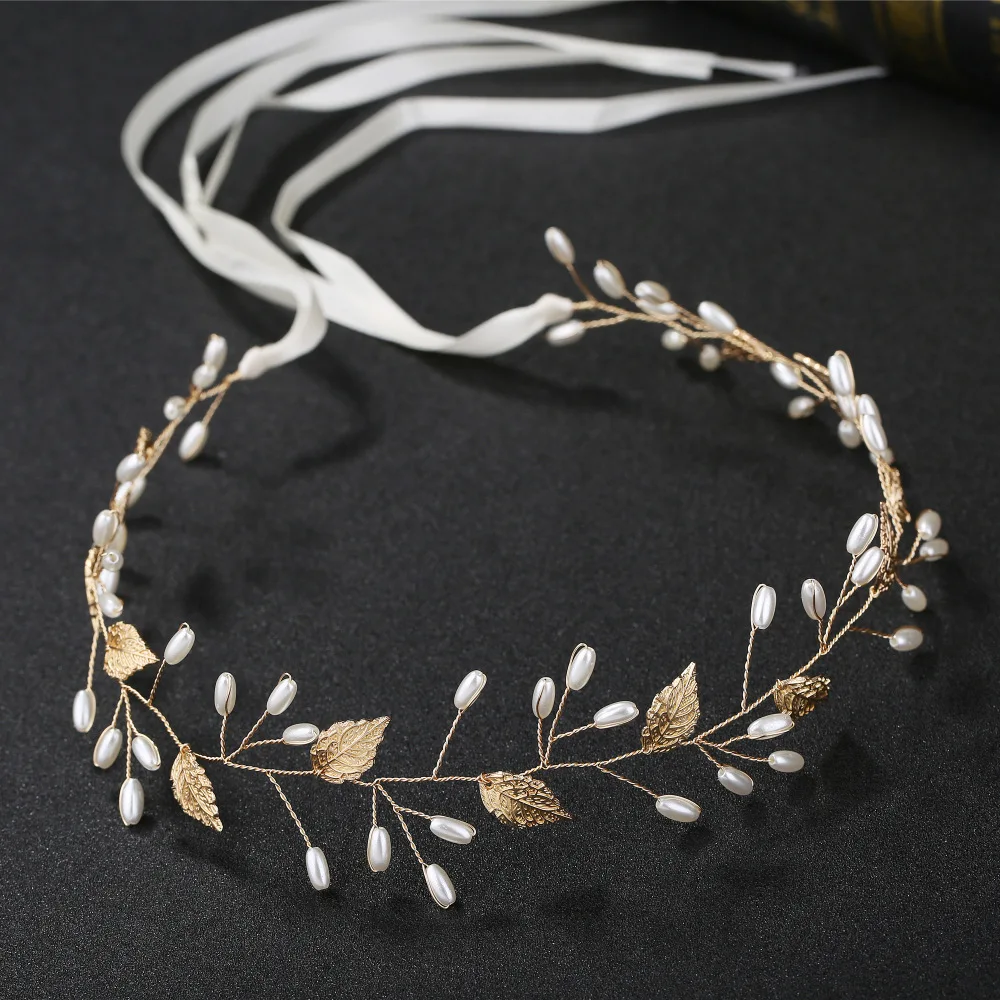 Greek Goddess Leaves Hairbands Bridal Metal Hair Accessories For Wedding Engagement Elegant Crown Pearl Headband
