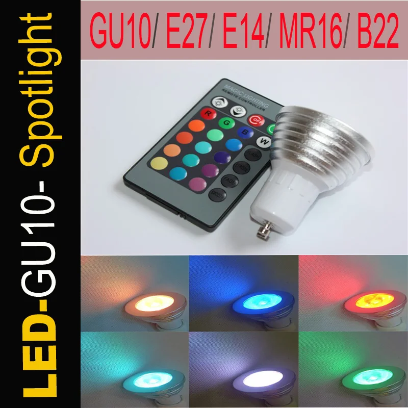 LED Bulb Lamp 5W GU10 E27 E14 MR16 B22 16 Color Change Lamp RGB spotlight 85-265V for Home with IR Remote led spot  1pcs