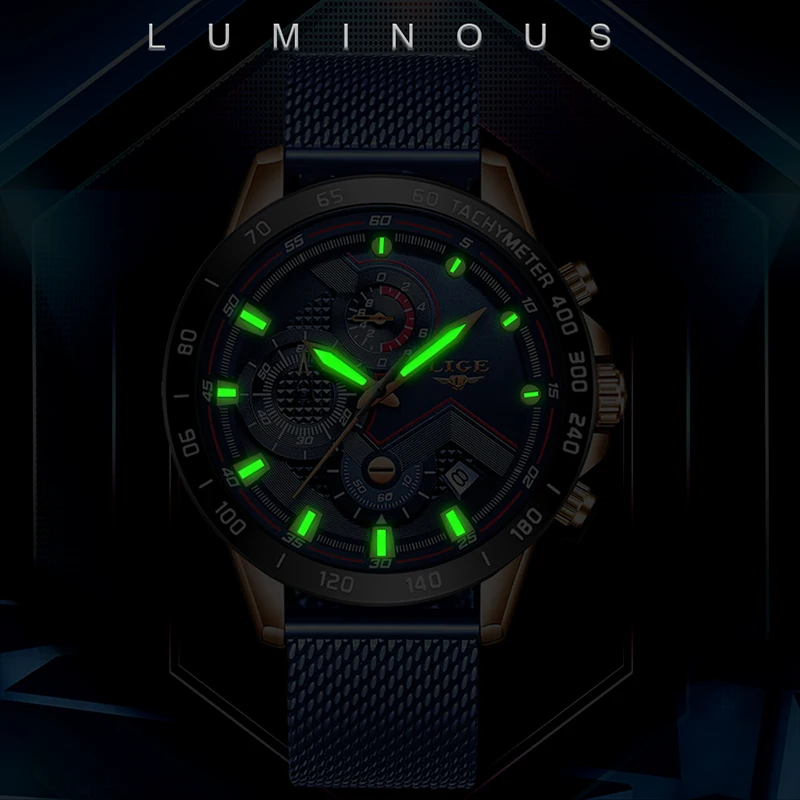 2021 New Fashion Casual Mens Watches Luminous LIGE Top Brand Luxury Wristwatch Quartz Clock Blue Watch For Men Relogio Masculino