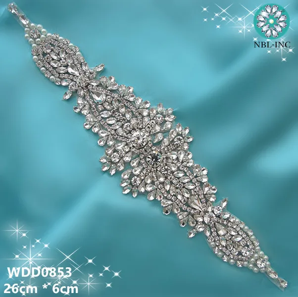 

(30PCS )Wholesale bridal hand beaded crystal rhinestone sash appliques iron on for wedding dresses sash belt WDD0853