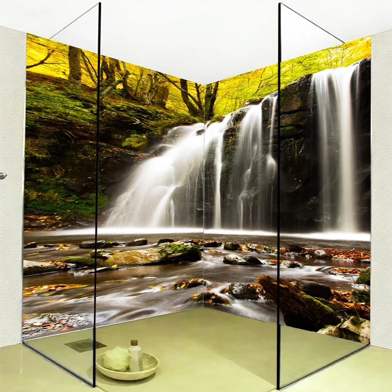 

Custom Self-adhesive Bathroom Mural Wallpaper 3D Waterfalls Landscape Wall Sticker Modern Waterproof Home Decor Papel De Parede