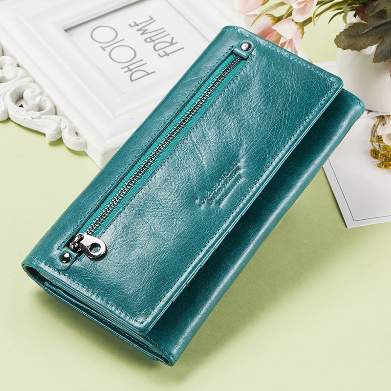 Contact\'s HOT Genuine Leather Women Wallet High Quality Coin Purse Female Long Clutch Wallet luxury Brand Money Bag Card Holder