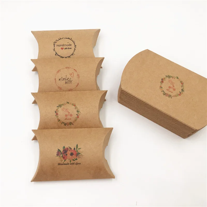 12 pcs New paper gift box candy favor packing pillow box kraft paper  gift packing & display box 80x55x20mm Mult Designs