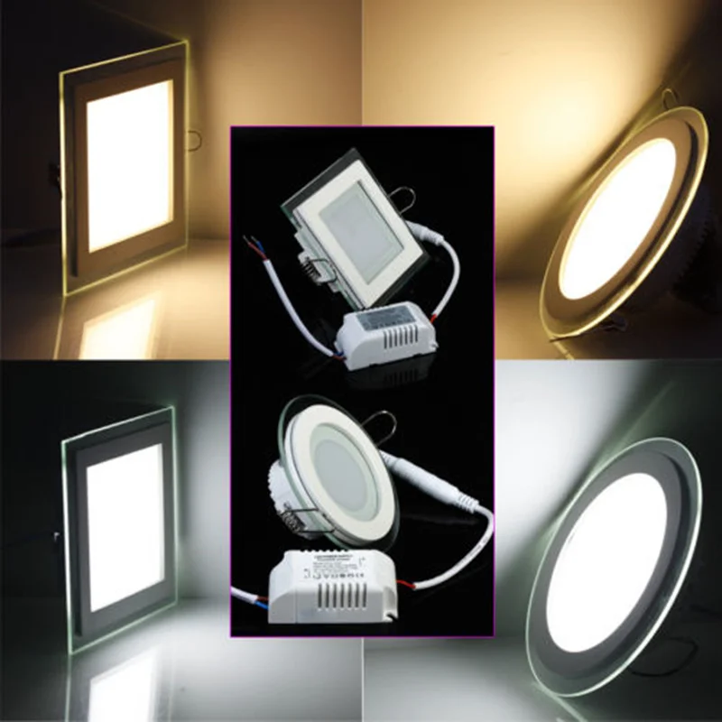 

3000K/4000K/6000K 6W 9W 12W 18W Glass LED Ceiling Panel light AC110V-240V 3 Color Changeable LED Downlight Recessed light 10PCS