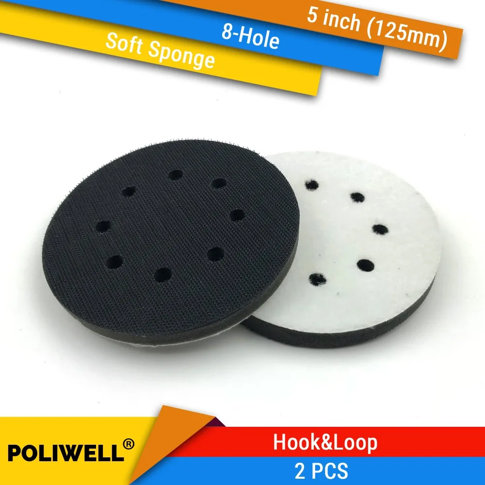 2 Buah 5 Inci (125 Mm) 8-Lubang Spons Lembut Antarmuka Pad untuk Amplas Bantalan dan Hook & Loop Amplas Cakram untuk Permukaan Yang Tidak Rata Polishing