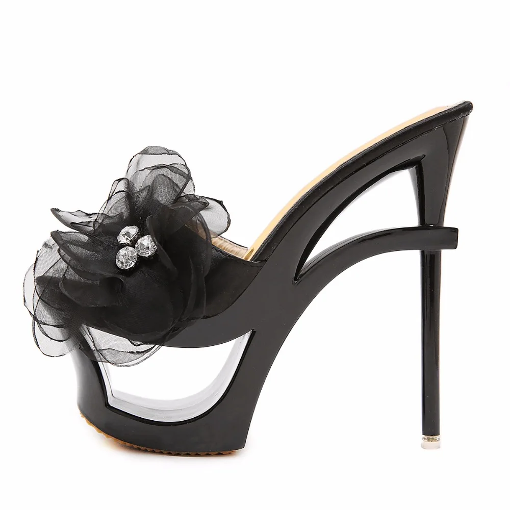 Strange Heels Platforms 2019 New Women Shoes Sandals and Slippers Blue Satin Chiffon Floral Diamond Waterproof Profiled Shoes