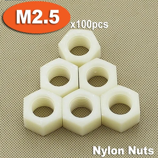 

100pcs DIN934 M2.5 White Plastic Nylon Nuts Hexagon Hex Head Nut