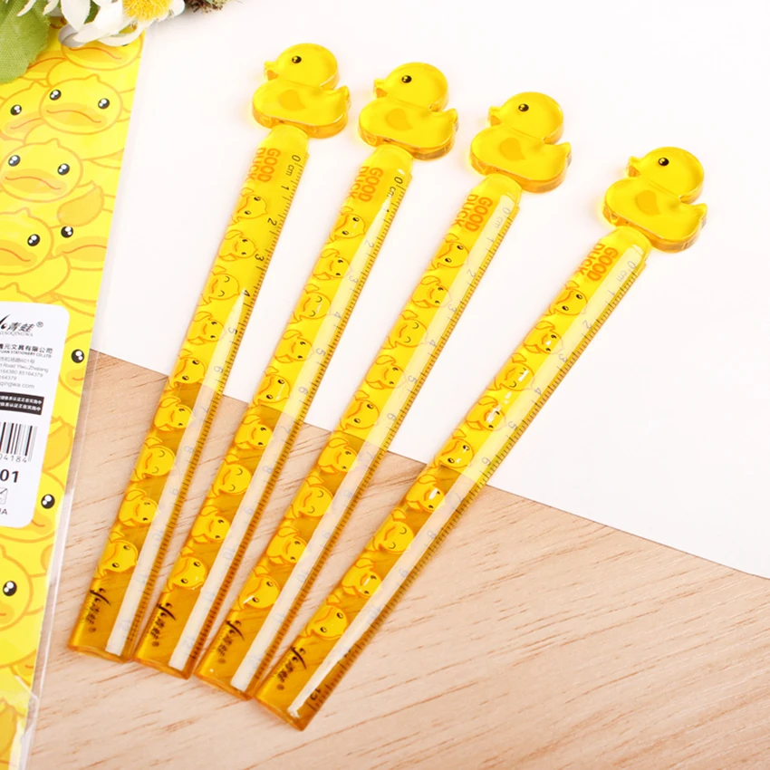 Cute Yellow Duck Plastic Straight Ruler Drawing Measuring Tools Cartoon Stationery 12cm Clear Scale Ruler Student Prizes NEW