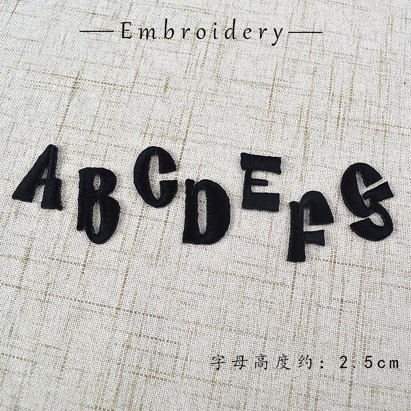 Black Mini 26pc English Letter Word Name Set Embroidery Patch Iron on Clothes Alphabet Iron-on Clothing Sticker Appliques Stripe